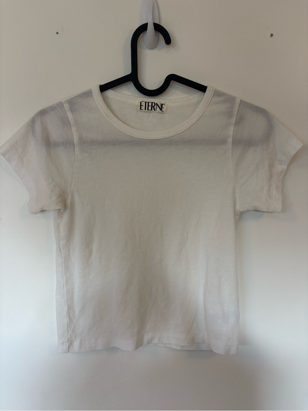 ÉTERNE Baby Tee White Short Sleeve Crew Neck Fitted Cotton Modal Size XS